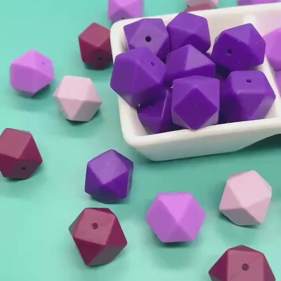 17mm Purple Hexagon Silicone Beads, Jewelry Beads for Bracelets, Keychains, Soft Geometric Beads, DIY Craft Supplies