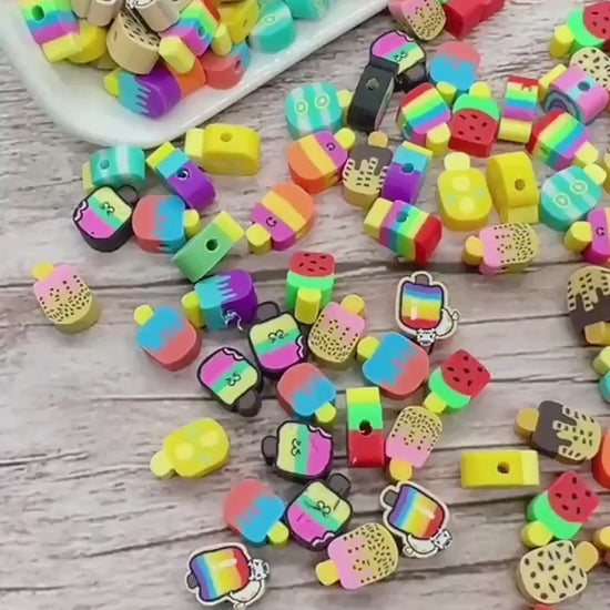 Popsicle Polymer Clay Beads, Ice Cream and Sweet Food Charms, Kawaii Jewelry Making Supplies, Cute Beads for Bracelets Necklaces #914