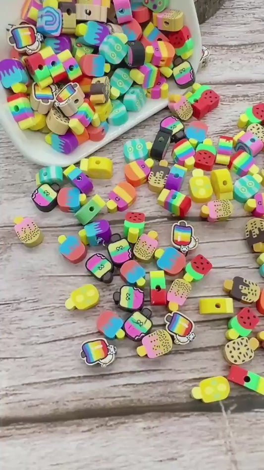 Popsicle Polymer Clay Beads, Ice Cream and Sweet Food Charms, Kawaii Jewelry Making Supplies, Cute Beads for Bracelets Necklaces #914