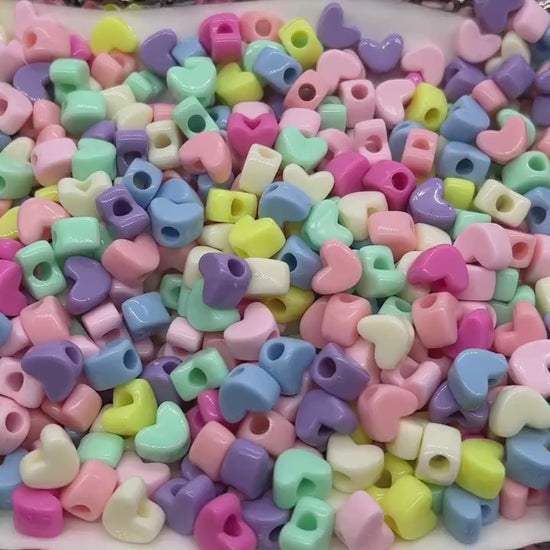 Pastel Heart Beads, Plastic Heart Beads, Heart Beads with Large Holes, Chunky Heart Beads, Beads for Necklaces Bracelets