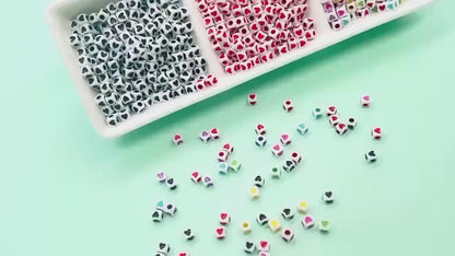 Cube Heart Beads, 5mm Square Heart Beads, Plastic Heart Beads in Black, Red, Mixed Colors, Jewelry Making Supplies for Bracelets Keychains