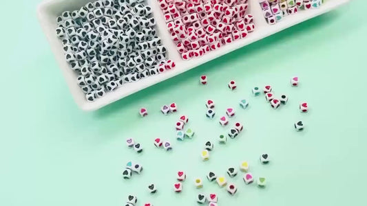 Cube Heart Beads, 5mm Square Heart Beads, Plastic Heart Beads in Black, Red, Mixed Colors, Jewelry Making Supplies for Bracelets Keychains