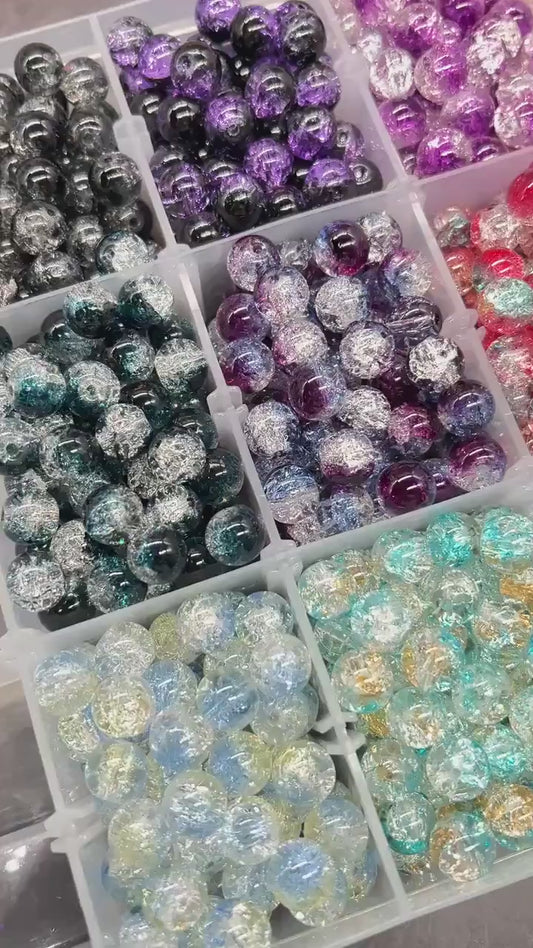 10mm Crackled Glass Beads, Cracked Beads for Jewelry Making, Boho Crafts, DIY Bracelets & Necklaces
