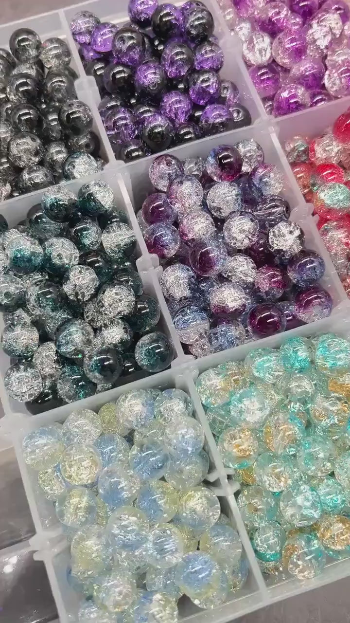 10mm Crackled Glass Beads, Cracked Beads for Jewelry Making, Boho Crafts, DIY Bracelets & Necklaces