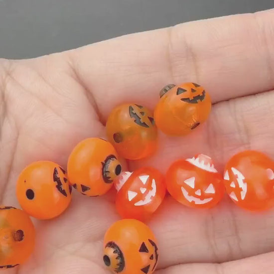 Pumpkin Beads, Jack O Lantern  Beads, Halloween Beads for Jewelry Making