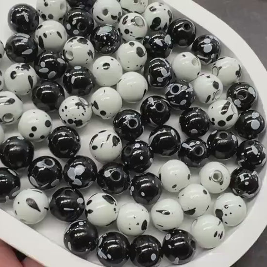 10mm Splatter Beads, Chunky Bubblegum Beads for Jewelry Making, DIY Bead Supplies, Craft Beads for Bracelets, Necklaces