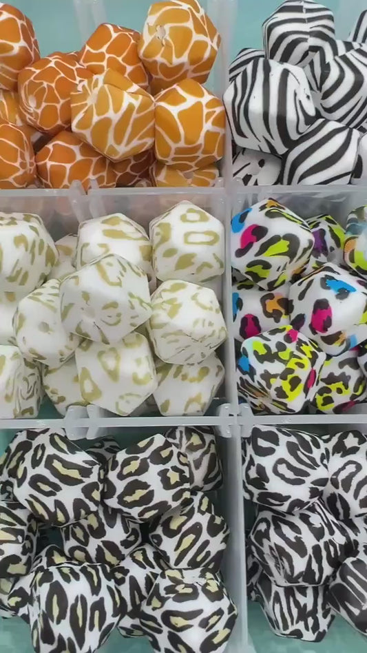 17mm Leopard Print Hexagon Silicone Beads for DIY Jewelry Making, Cheetah, Giraffe, Zebra Animal Print Beads for Bracelets Keychains