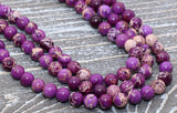 Purple Sea Sediment Jasper Beads, Impression Jasper, Gemstone Smooth Round Beads, Full Strand 15.5" #160
