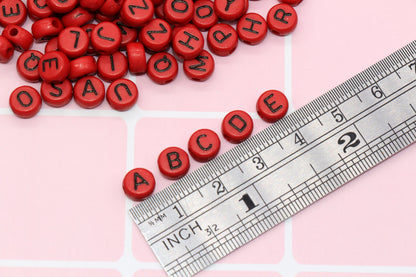 Red Alphabet Letter Beads, Acrylic Red and Black Letters Beads, Round Acrylic Beads, ABC Letter Beads, Name Beads 7mm #45