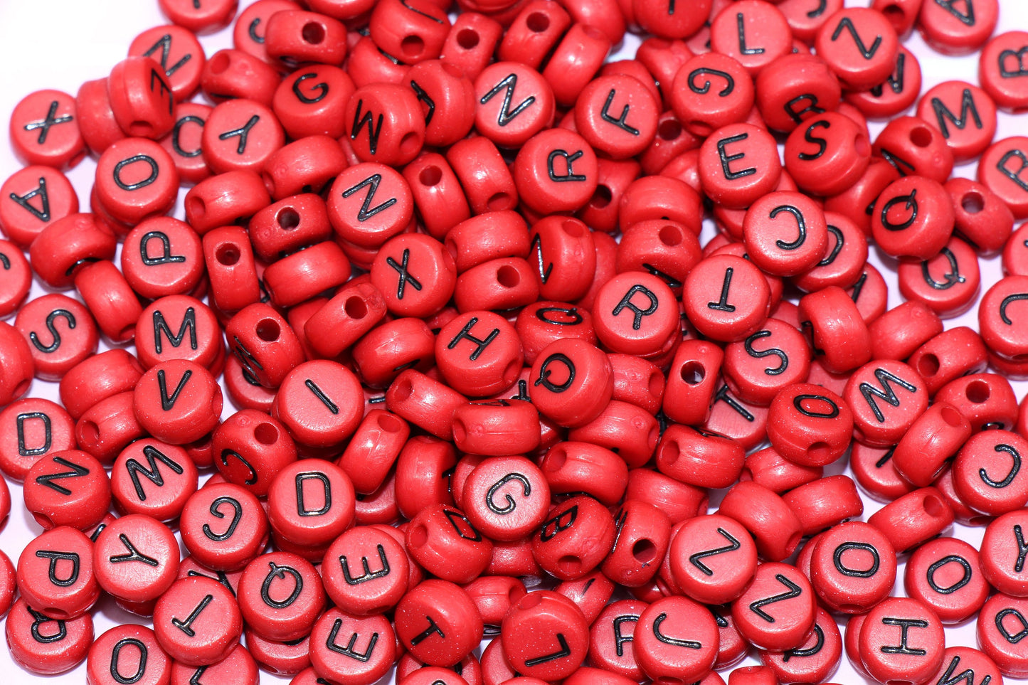 Red Alphabet Letter Beads, Acrylic Red and Black Letters Beads, Round Acrylic Beads, ABC Letter Beads, Name Beads 7mm #45