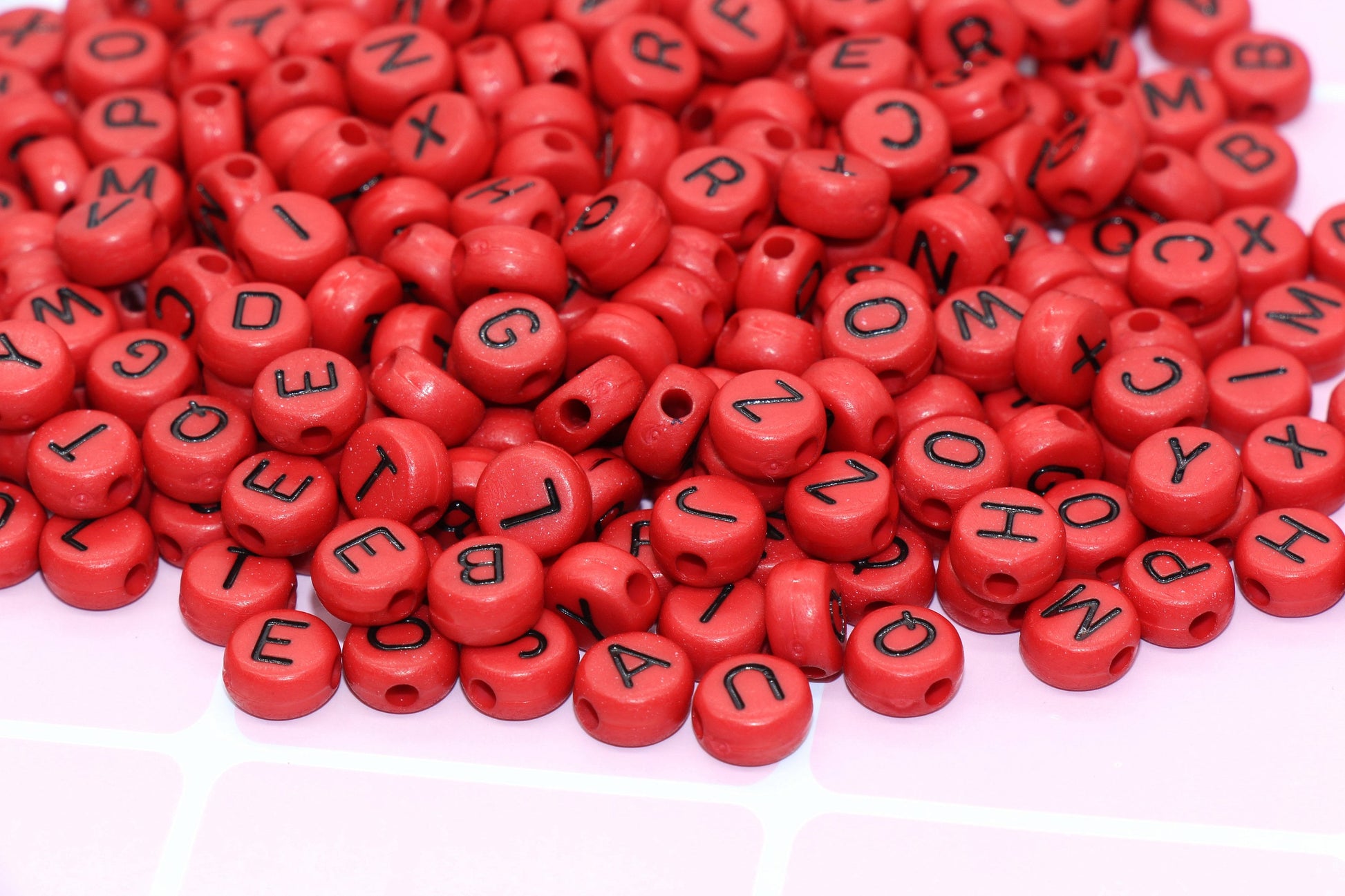 Red Alphabet Letter Beads, Acrylic Red and Black Letters Beads, Round Acrylic Beads, ABC Letter Beads, Name Beads 7mm #45