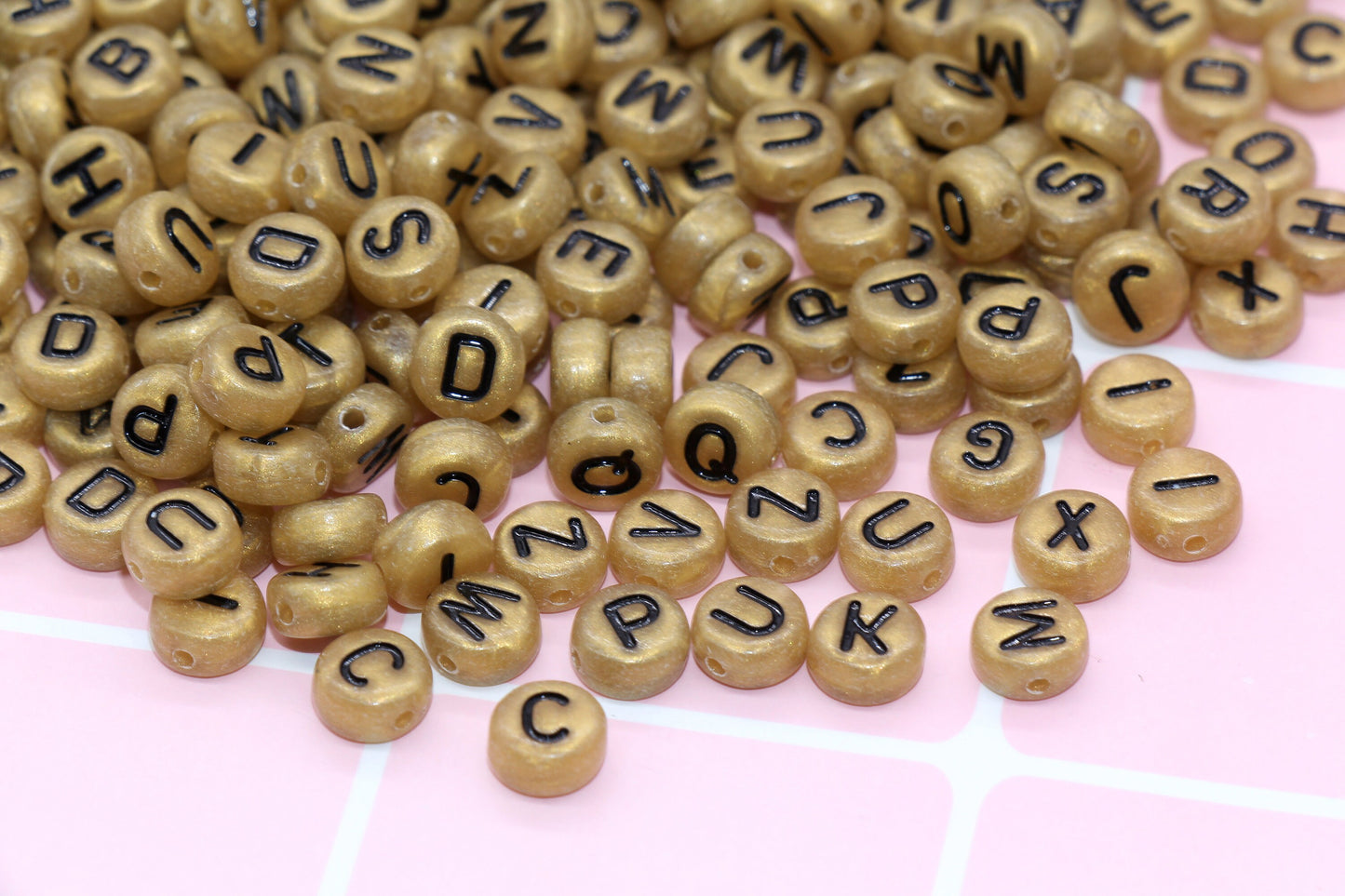 Antique Gold Alphabet Letter Beads, Acrylic Gold and Black Letter Beads, Round Acrylic Beads, ABC Letter Beads, Plastic Name Beads, 7mm #16