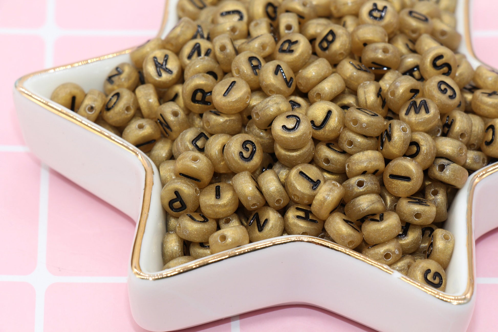 Antique Gold Alphabet Letter Beads, Acrylic Gold and Black Letter Beads, Round Acrylic Beads, ABC Letter Beads, Plastic Name Beads, 7mm #16