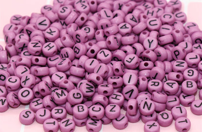 Purple Alphabet Letter Beads, Acrylic Purple and Black Letters Beads, Round Acrylic Beads, ABC Letter Beads, Name Beads 7mm #7