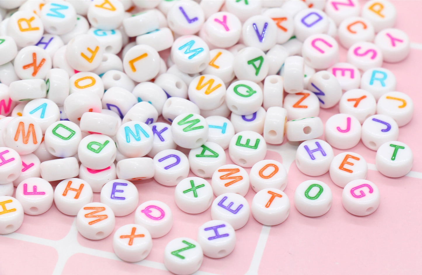 Multicolor Alphabet Letter Beads, Acrylic White Letters Beads, Colorful Round Acrylic Beads, ABC Letter Beads, Name Beads 7mm #22