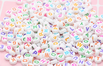 Multicolor Alphabet Letter Beads, Acrylic White Letters Beads, Colorful Round Acrylic Beads, ABC Letter Beads, Name Beads 7mm #22