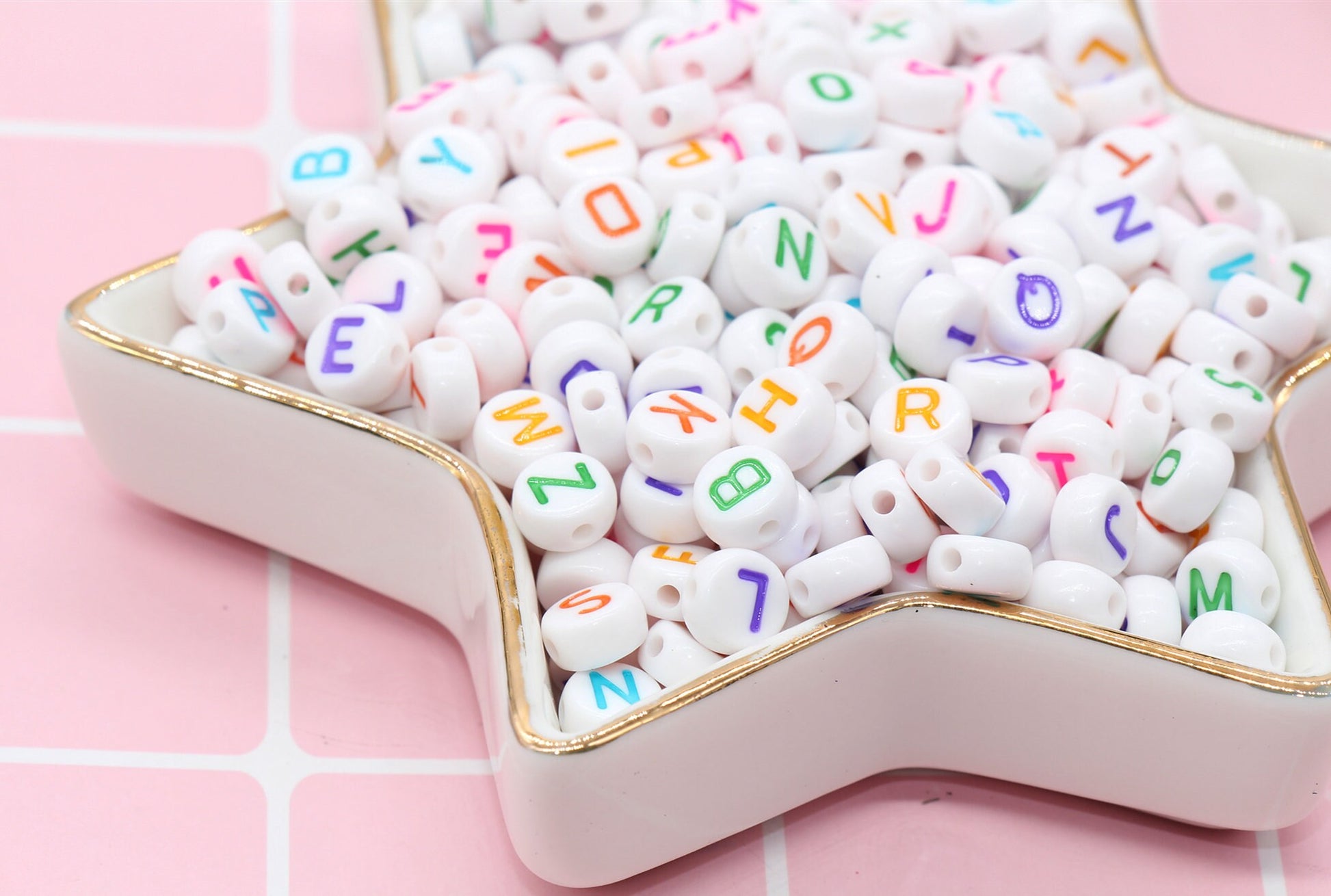 Multicolor Alphabet Letter Beads, Acrylic White Letters Beads, Colorful Round Acrylic Beads, ABC Letter Beads, Name Beads 7mm #22