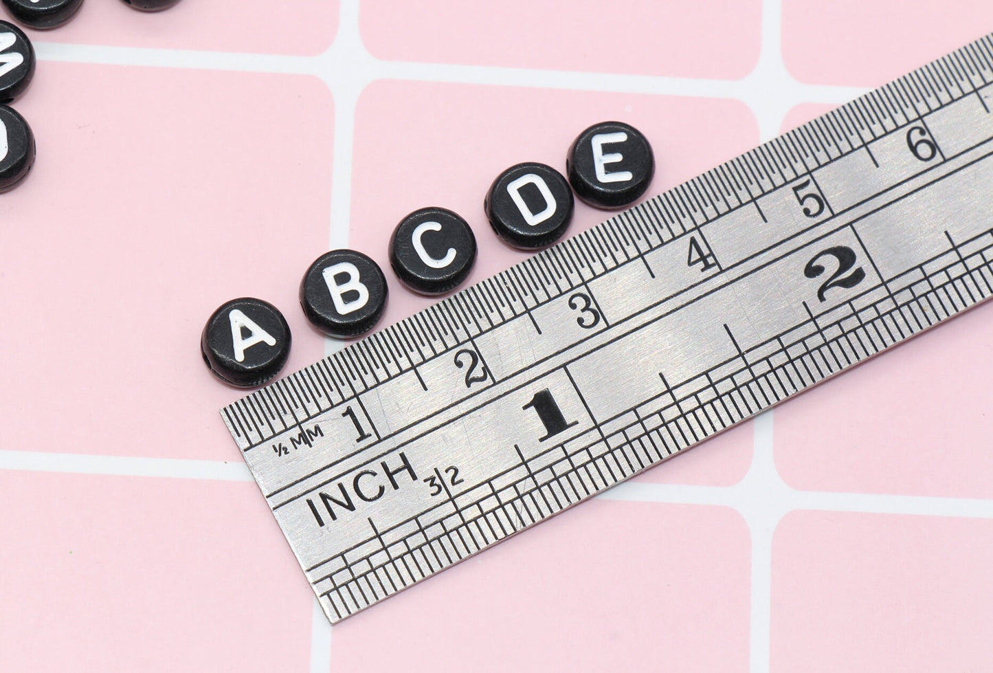 Black Alphabet Letter Beads, Acrylic Black and White Letter Beads, Round Acrylic Beads, ABC Letter Beads, 7mm #25