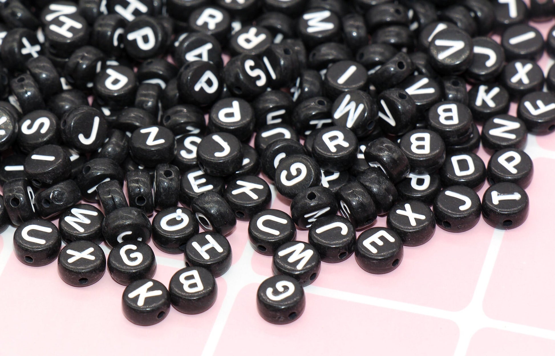 Black Alphabet Letter Beads, Acrylic Black and White Letter Beads, Round Acrylic Beads, ABC Letter Beads, 7mm #25