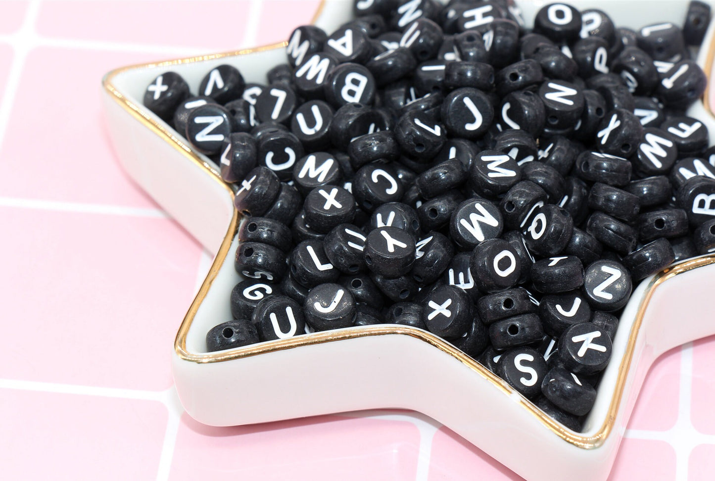 Black Alphabet Letter Beads, Acrylic Black and White Letter Beads, Round Acrylic Beads, ABC Letter Beads, 7mm #25