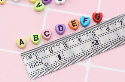Multicolor Heart Alphabet Letter Beads, Mixed Colors Letters Beads, Acrylic Alphabet Beads, ABC Letter Beads, Name Beads 7mm #227
