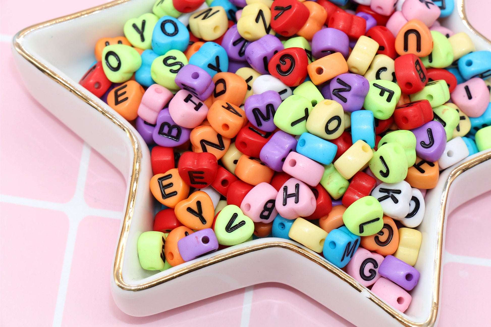 Multicolor Heart Alphabet Letter Beads, Mixed Colors Letters Beads, Acrylic Alphabet Beads, ABC Letter Beads, Name Beads 7mm #227