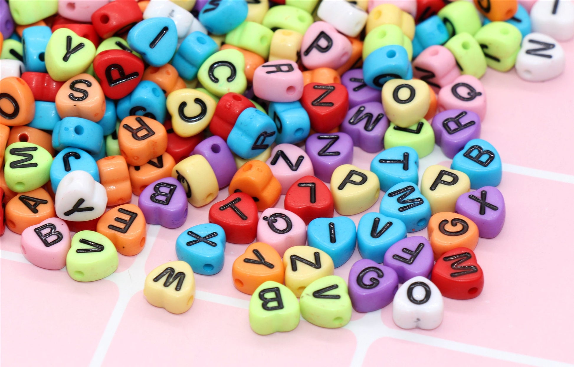 Multicolor Heart Alphabet Letter Beads, Mixed Colors Letters Beads, Acrylic Alphabet Beads, ABC Letter Beads, Name Beads 7mm #227