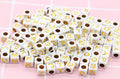 7mm White Gold Acrylic Cube Letter Beads