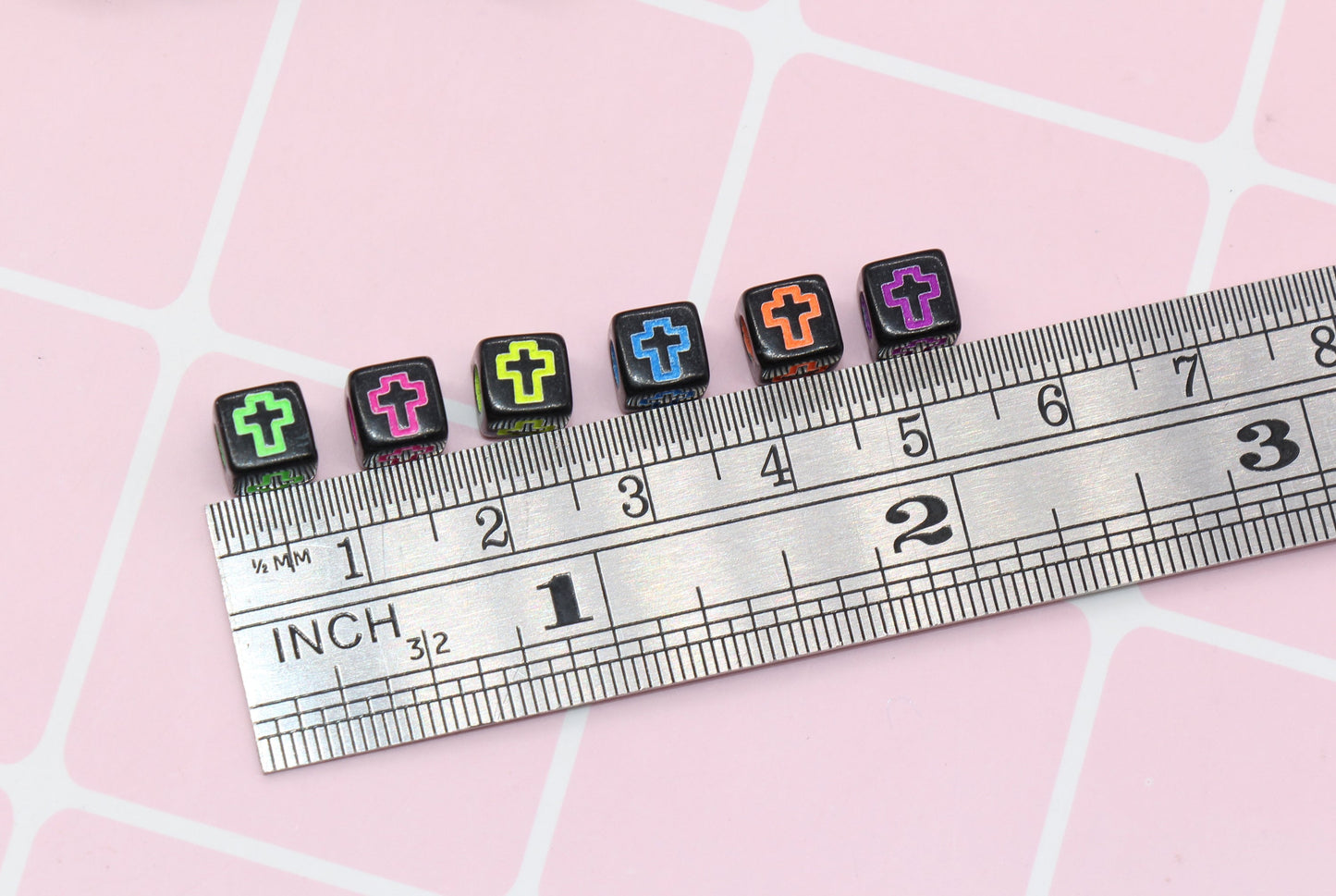 Multicolor Cross Cube Beads, Acrylic Black Cross Beads, Mix Color Cross Square Beads, Plastic Cross Beads, Size 6mm #197