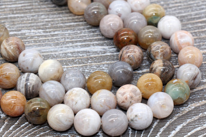 Bamboo Leaf Agate Beads, Natural Gemstone Smooth Round Beads, Sizes 6mm 8mm 10mm 12mm, Full Strand 15.5 inch, #14