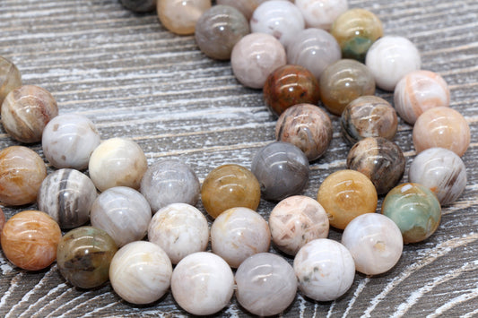 Bamboo Leaf Agate Beads, Natural Gemstone Smooth Round Beads, Sizes 6mm 8mm 10mm 12mm, Full Strand 15.5 inch, #14