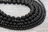 Black Agate Beads, Natural Gemstone Round Beads, Sizes 4mm 6mm 8mm 10mm 12mm, Full Strand 15.5 inch #22