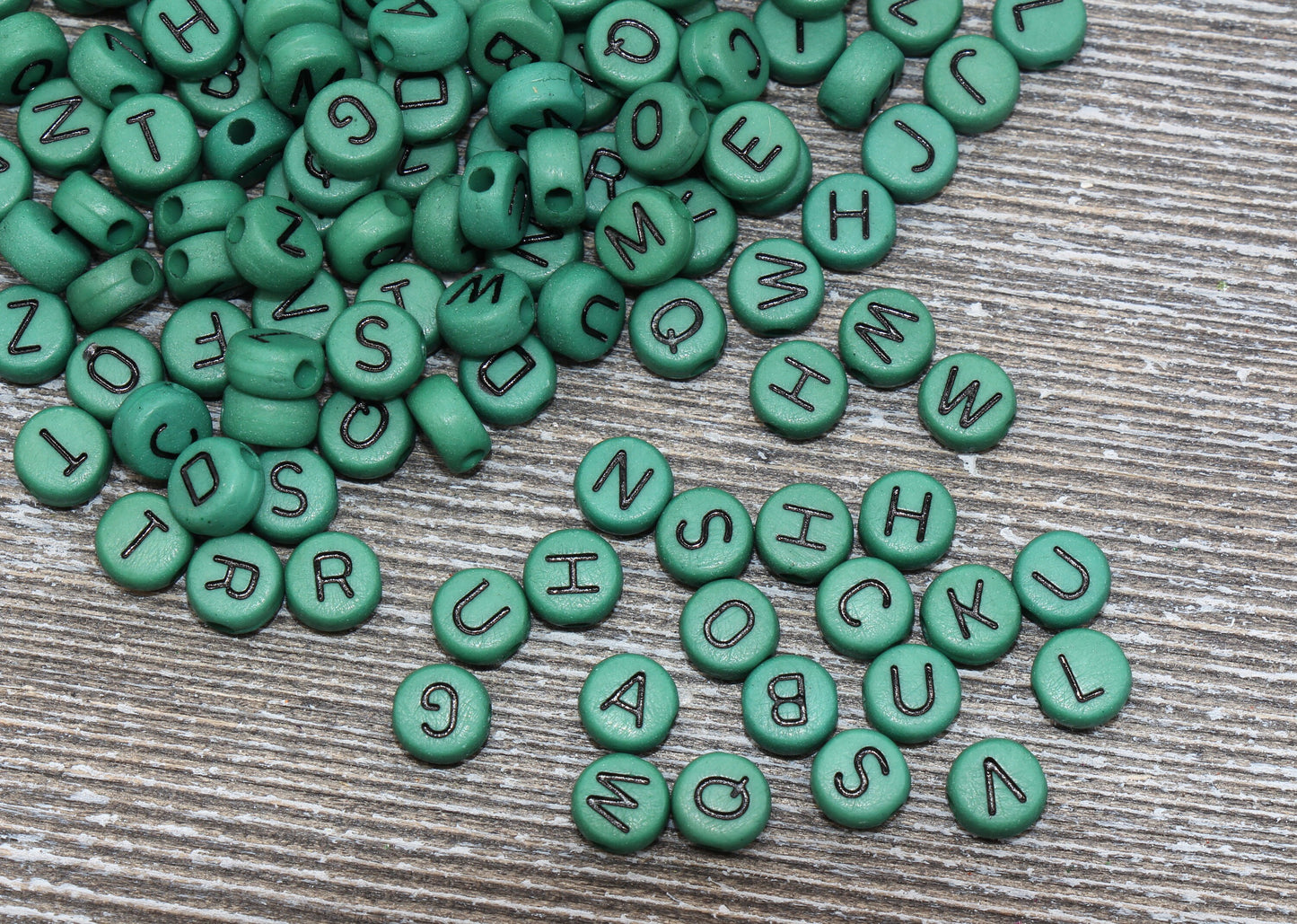 Dark Green Alphabet Letter Beads, Acrylic Green and Black Letters Beads, Round Acrylic Beads, ABC Letter Beads, Name Beads 7mm #35