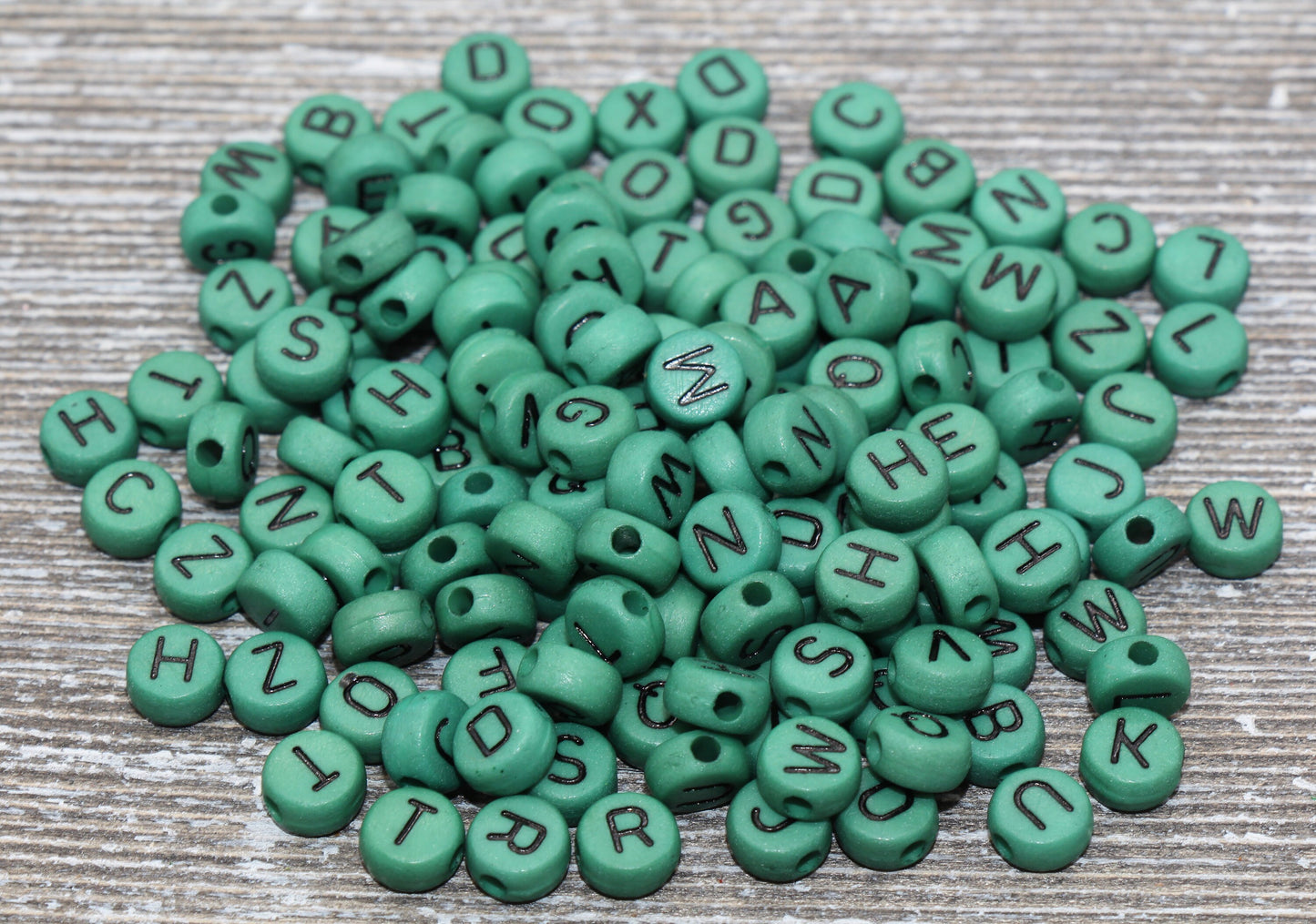 Dark Green Alphabet Letter Beads, Acrylic Green and Black Letters Beads, Round Acrylic Beads, ABC Letter Beads, Name Beads 7mm #35