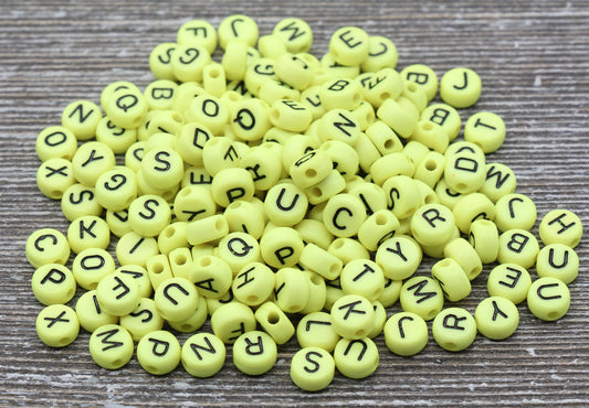 Yellow Green Alphabet Letter Beads, Acrylic Yellow and Black Letters Beads, Round Acrylic Beads, ABC Letter Beads, Name Beads 7mm #36