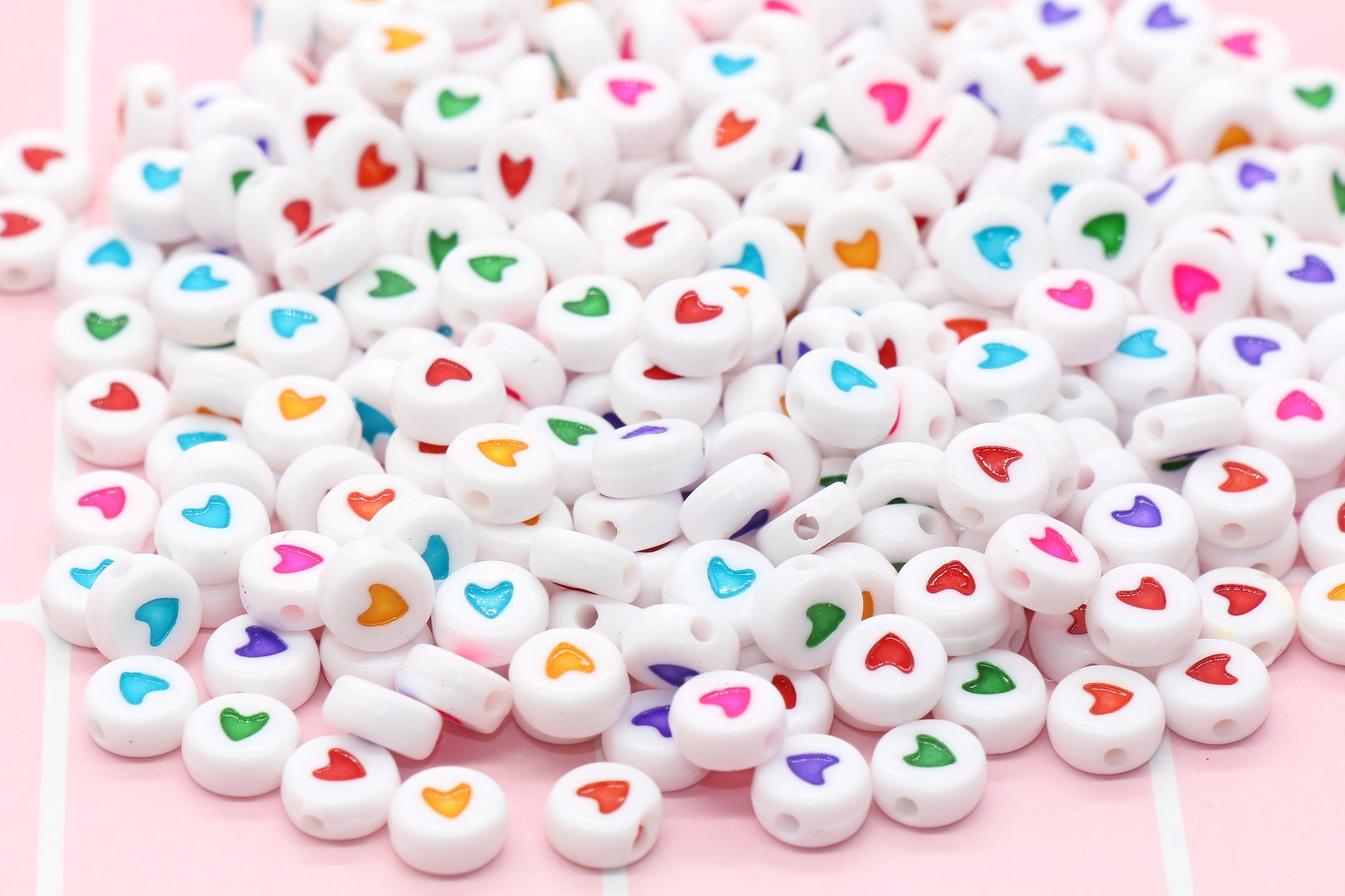 Assorted Heart Beads, Mix Colors Acrylic Heart Beads, Multicolor Plastic Heart Beads, Round Beads, Acrylic Symbol Beads, Size 7mm #112