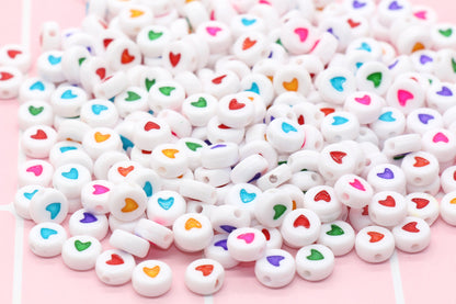 Assorted Heart Beads, Mix Colors Acrylic Heart Beads, Multicolor Plastic Heart Beads, Round Beads, Acrylic Symbol Beads, Size 7mm #112