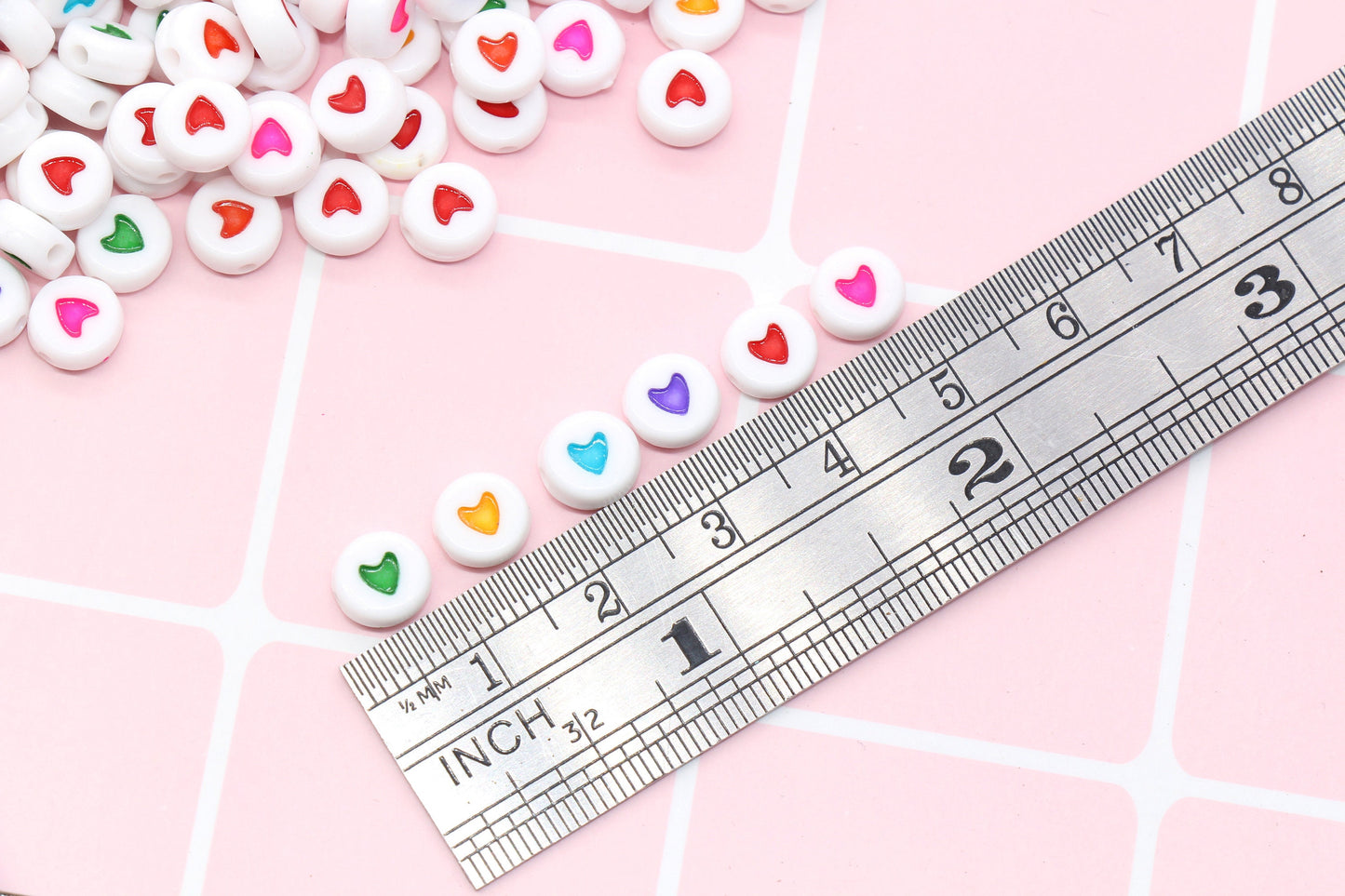Assorted Heart Beads, Mix Colors Acrylic Heart Beads, Multicolor Plastic Heart Beads, Round Beads, Acrylic Symbol Beads, Size 7mm #112