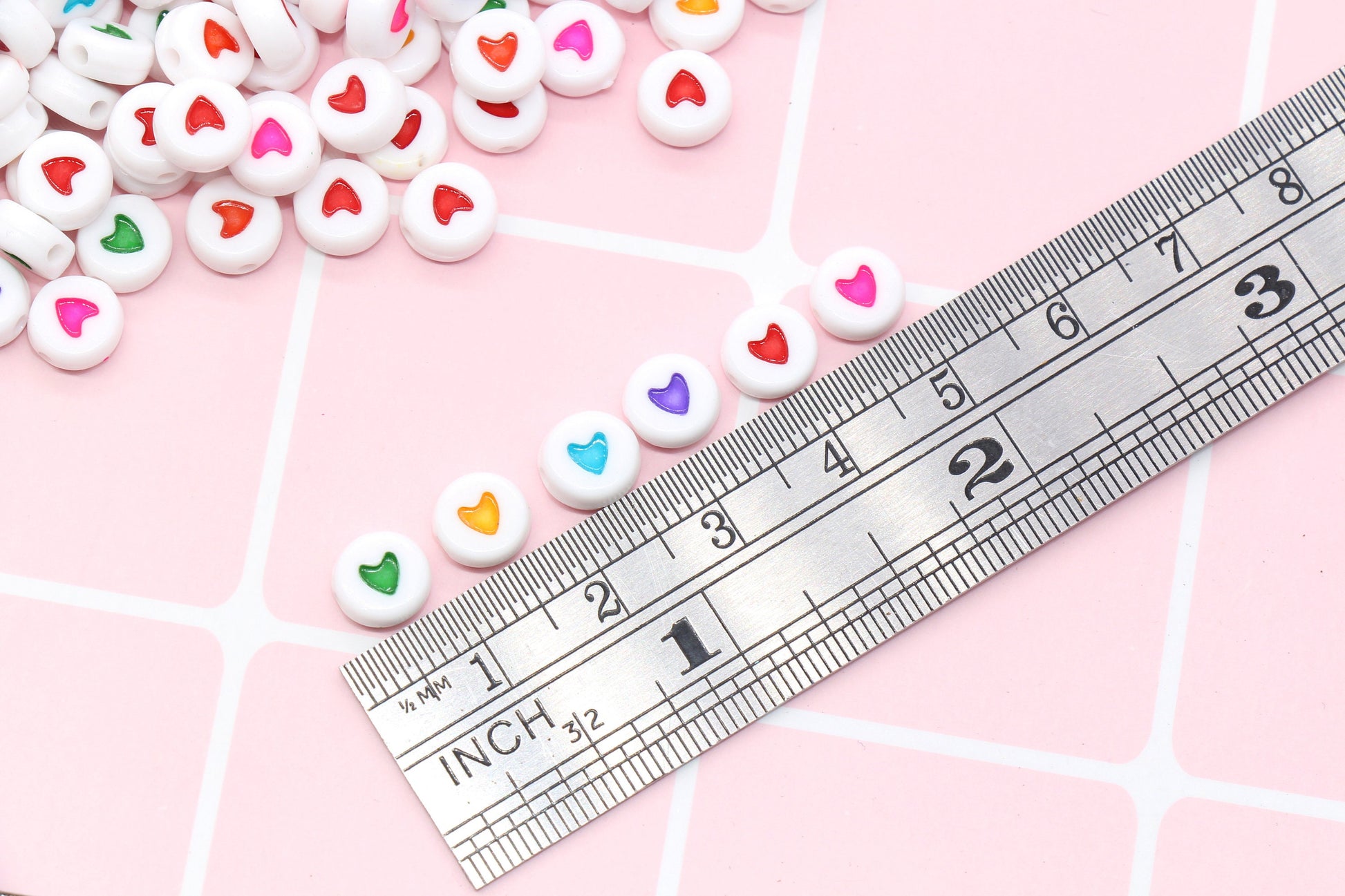 Assorted Heart Beads, Mix Colors Acrylic Heart Beads, Multicolor Plastic Heart Beads, Round Beads, Acrylic Symbol Beads, Size 7mm #112