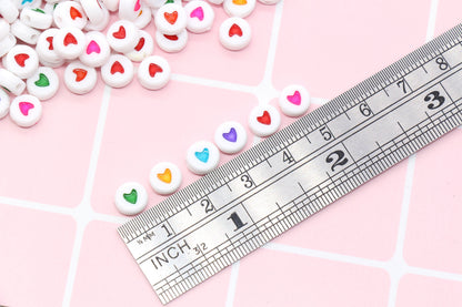 Assorted Heart Beads, Mix Colors Acrylic Heart Beads, Multicolor Plastic Heart Beads, Round Beads, Acrylic Symbol Beads, Size 7mm #112