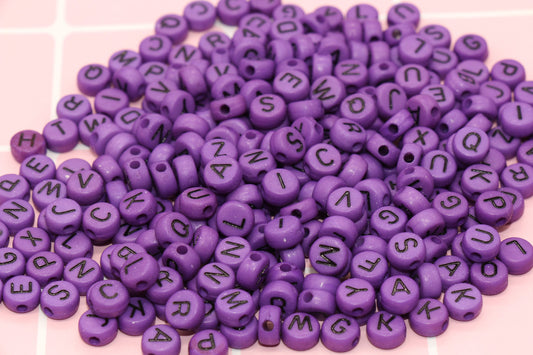 Purple Alphabet Letter Beads, Acrylic Purple and Black Letters Beads, Round Acrylic Beads, ABC Letter Beads, Name Beads 7mm #6