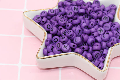 Purple Alphabet Letter Beads, Acrylic Purple and Black Letters Beads, Round Acrylic Beads, ABC Letter Beads, Name Beads 7mm #6