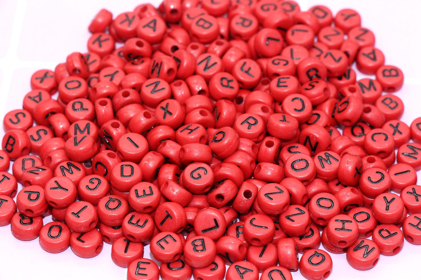 Red Alphabet Letter Beads, Acrylic Red and Black Letters Beads, Round Acrylic Beads, ABC Letter Beads, Name Beads 7mm #45