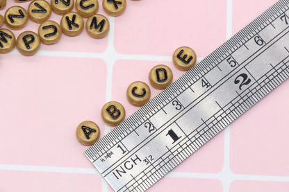 Antique Gold Alphabet Letter Beads, Acrylic Gold and Black Letter Beads, Round Acrylic Beads, ABC Letter Beads, Plastic Name Beads, 7mm #16