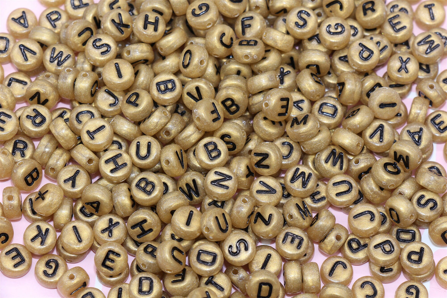 Antique Gold Alphabet Letter Beads, Acrylic Gold and Black Letter Beads, Round Acrylic Beads, ABC Letter Beads, Plastic Name Beads, 7mm #16