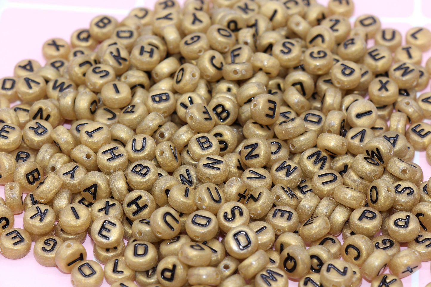 Antique Gold Alphabet Letter Beads, Acrylic Gold and Black Letter Beads, Round Acrylic Beads, ABC Letter Beads, Plastic Name Beads, 7mm #16