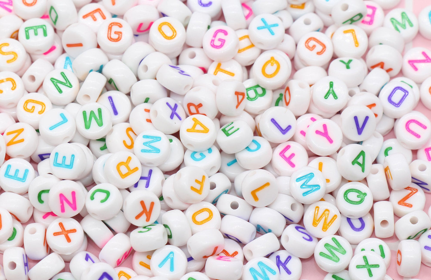 Multicolor Alphabet Letter Beads, Acrylic White Letters Beads, Colorful Round Acrylic Beads, ABC Letter Beads, Name Beads 7mm #22