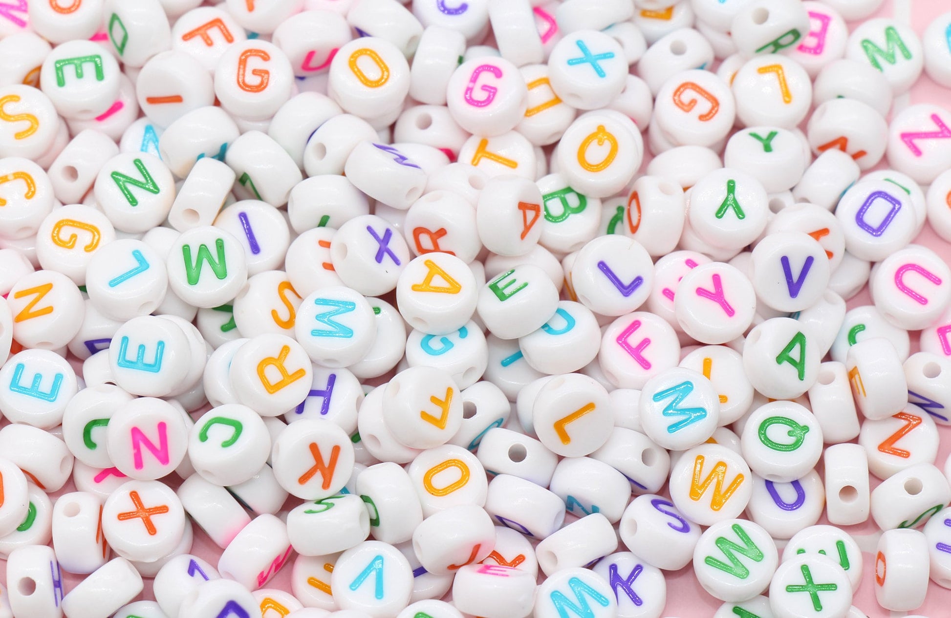 Multicolor Alphabet Letter Beads, Acrylic White Letters Beads, Colorful Round Acrylic Beads, ABC Letter Beads, Name Beads 7mm #22