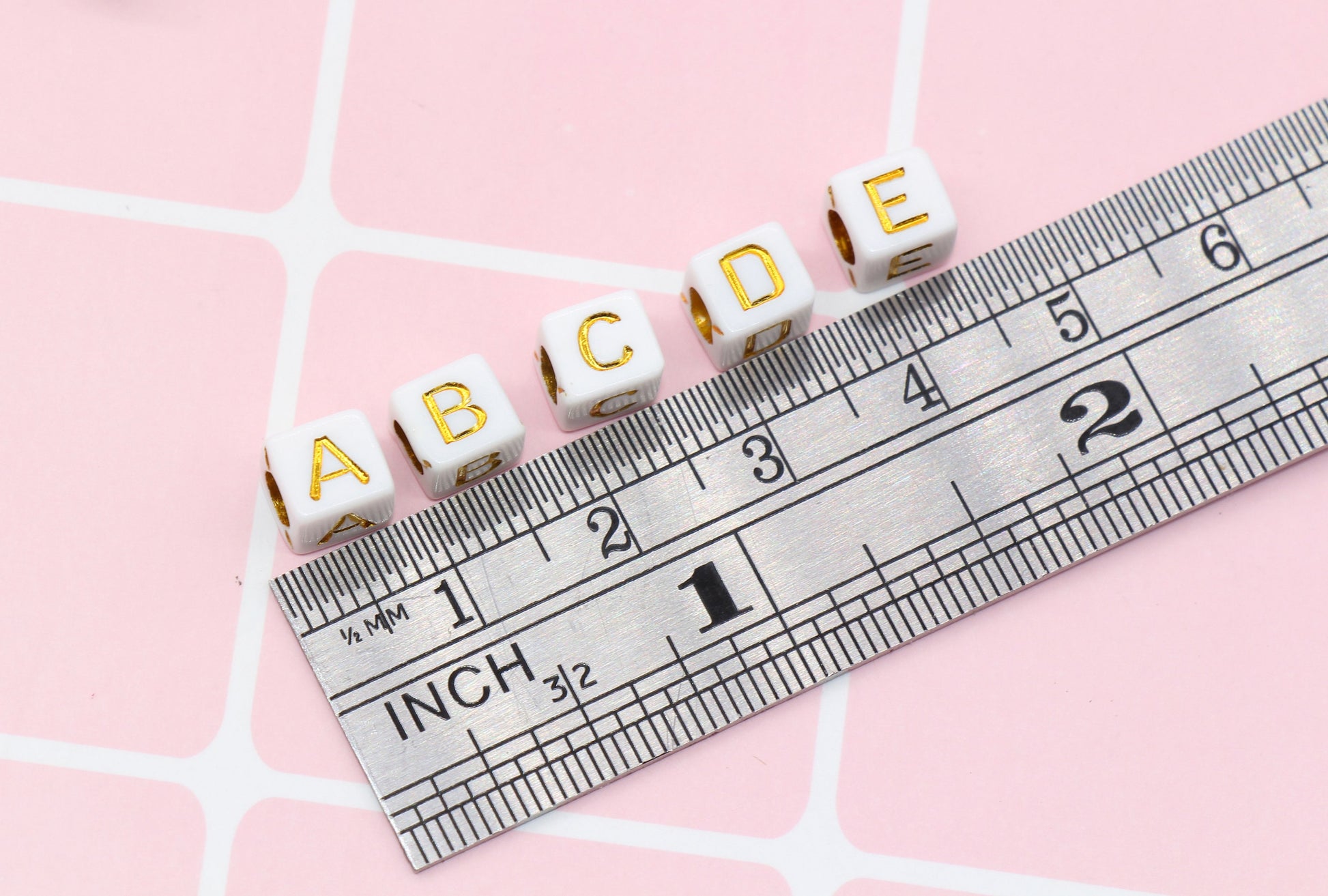 White and Gold Cube Alphabet Letter Beads, Gold Acrylic Letter Beads, Plastic Letter Beads, Acrylic Square Name Beads, Size 6mm #61