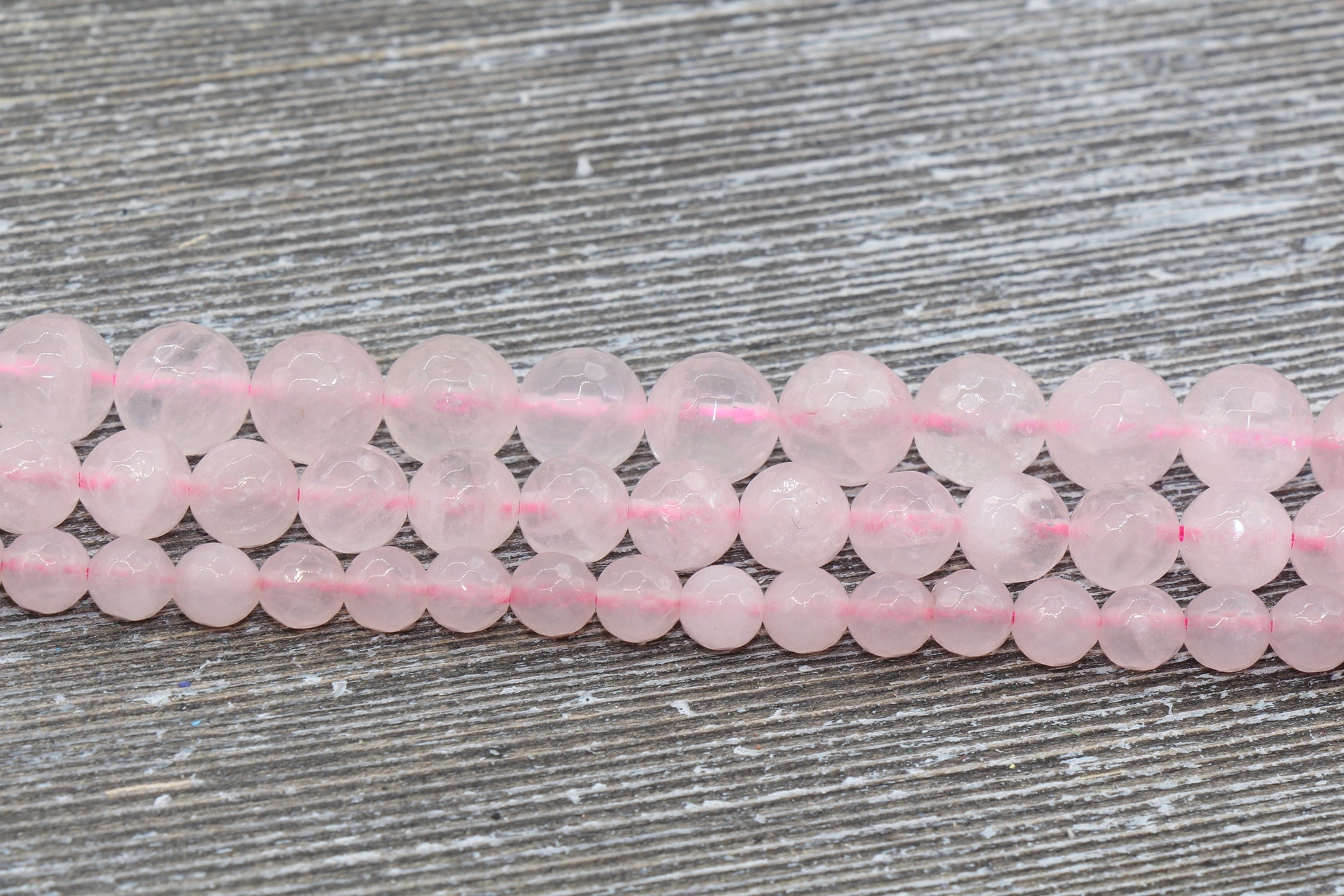 Natural Rose Quartz Beads, Faceted Gemstone Round Beads, Sizes 6mm 8mm 10mm , Full Strand 15.5 inch, #2